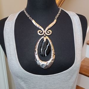 Necklace and Pierced Earrings Silver/Black/White